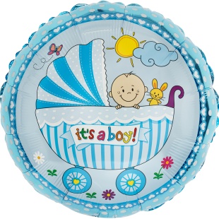 Шар (18''/46 см) Круг, Коляска для мальчика, Голубой, 1 шт.