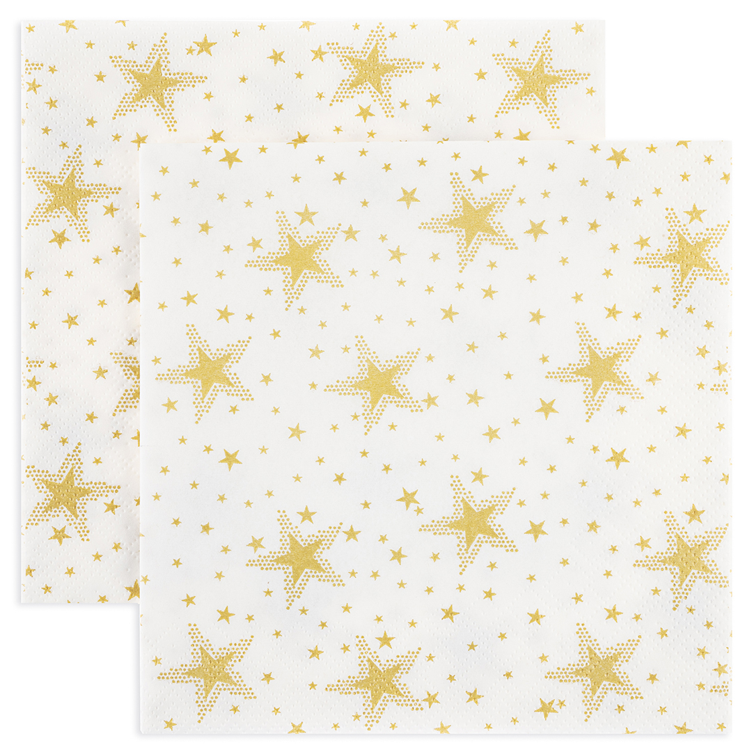 Сервировочные салфетки, Золотые звезды, Белый, 33*33 см, 20 шт.