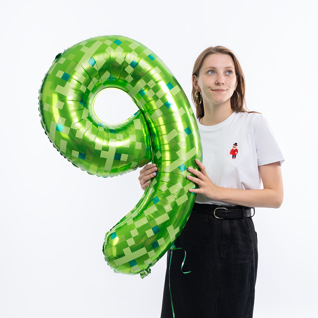 Шар (40''/102 см) Цифра, 9 Пиксели, Зеленый, 1 шт. в уп.