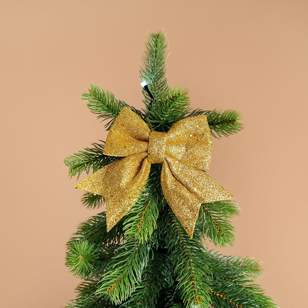 Декоративный бант Праздничный, Золото, с блестками, 12*15 см, 2 шт. в упак. 