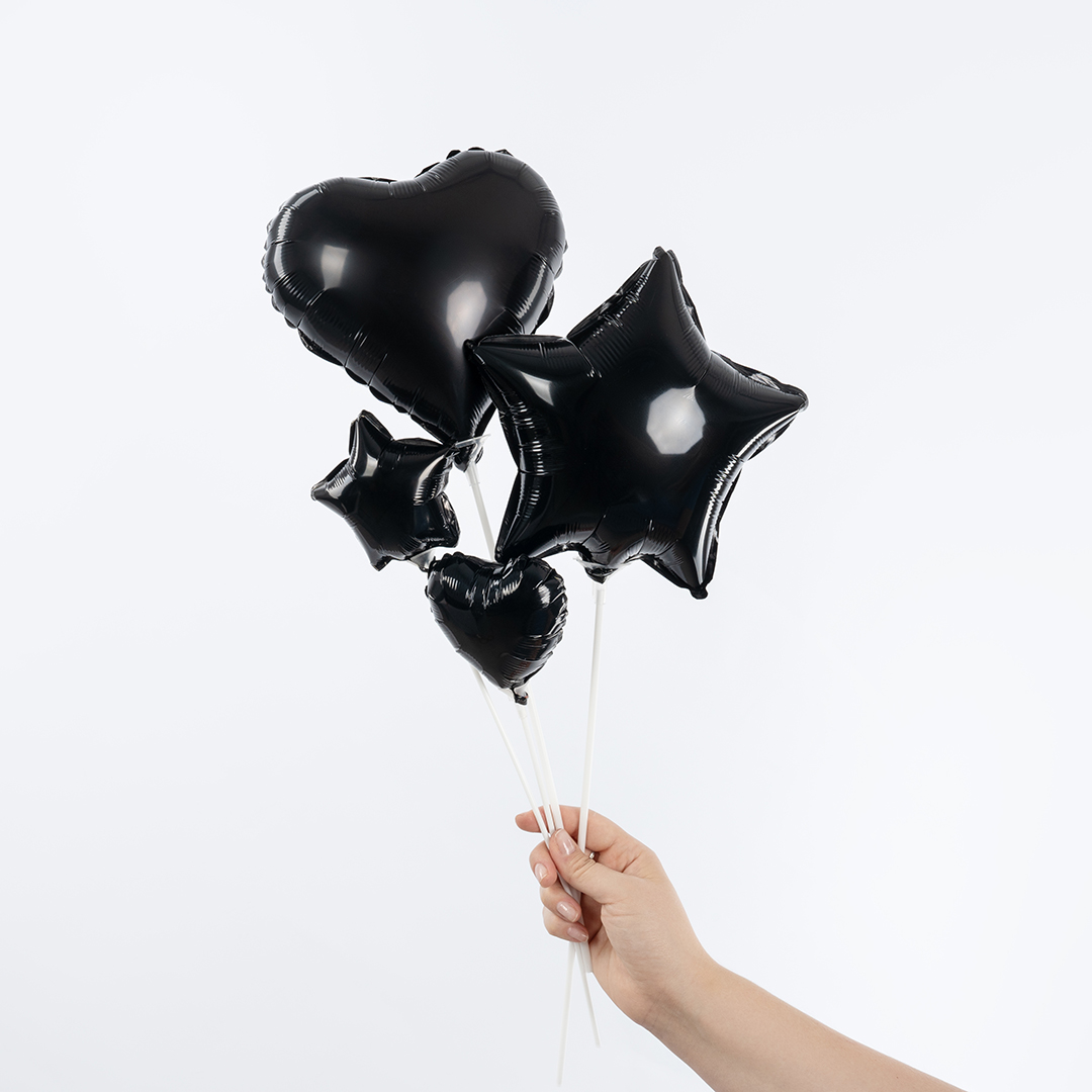 Шар с клапаном (10''/25 см) Мини-звезда, Черный, 1 шт.