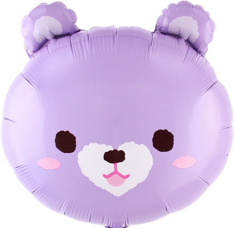 Шар (22''/56 см) Фигура, Голова, Милый мишка, Сиреневый, 1 шт.