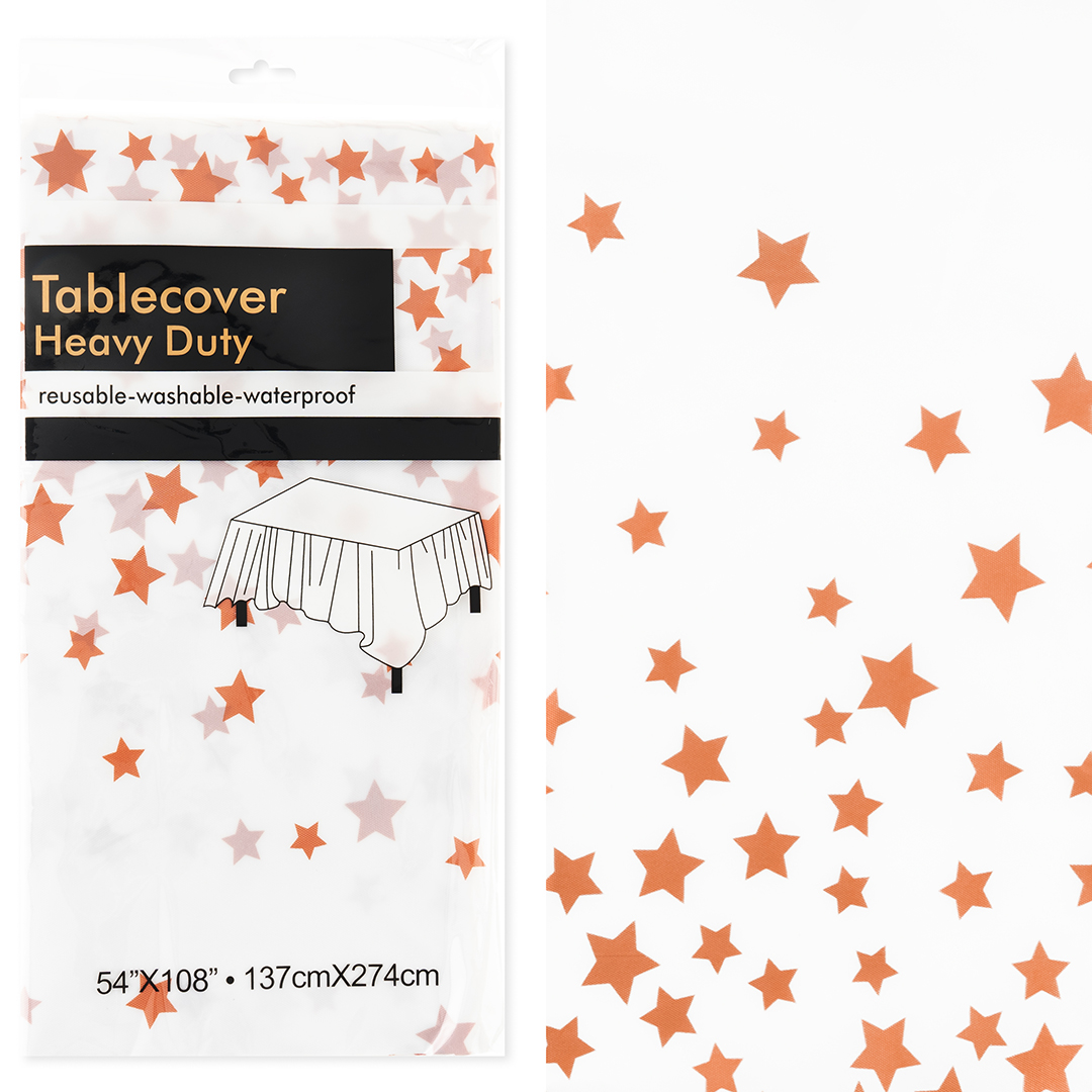 Скатерть одноразовая, Звезды, Белый/Розовое золото, 137*274 см, 1 шт.