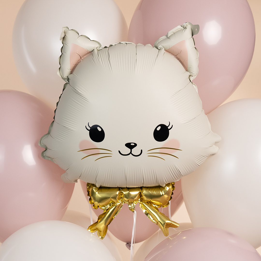 Шар (23''/58 см) Фигура, Кошечка с золотым бантиком, Сатин, 1 шт.