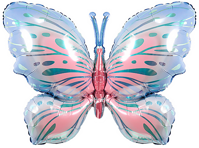 Шар (34''/86 см) Фигура, Воздушная бабочка, Голубой/Розовый, 1 шт. в уп.