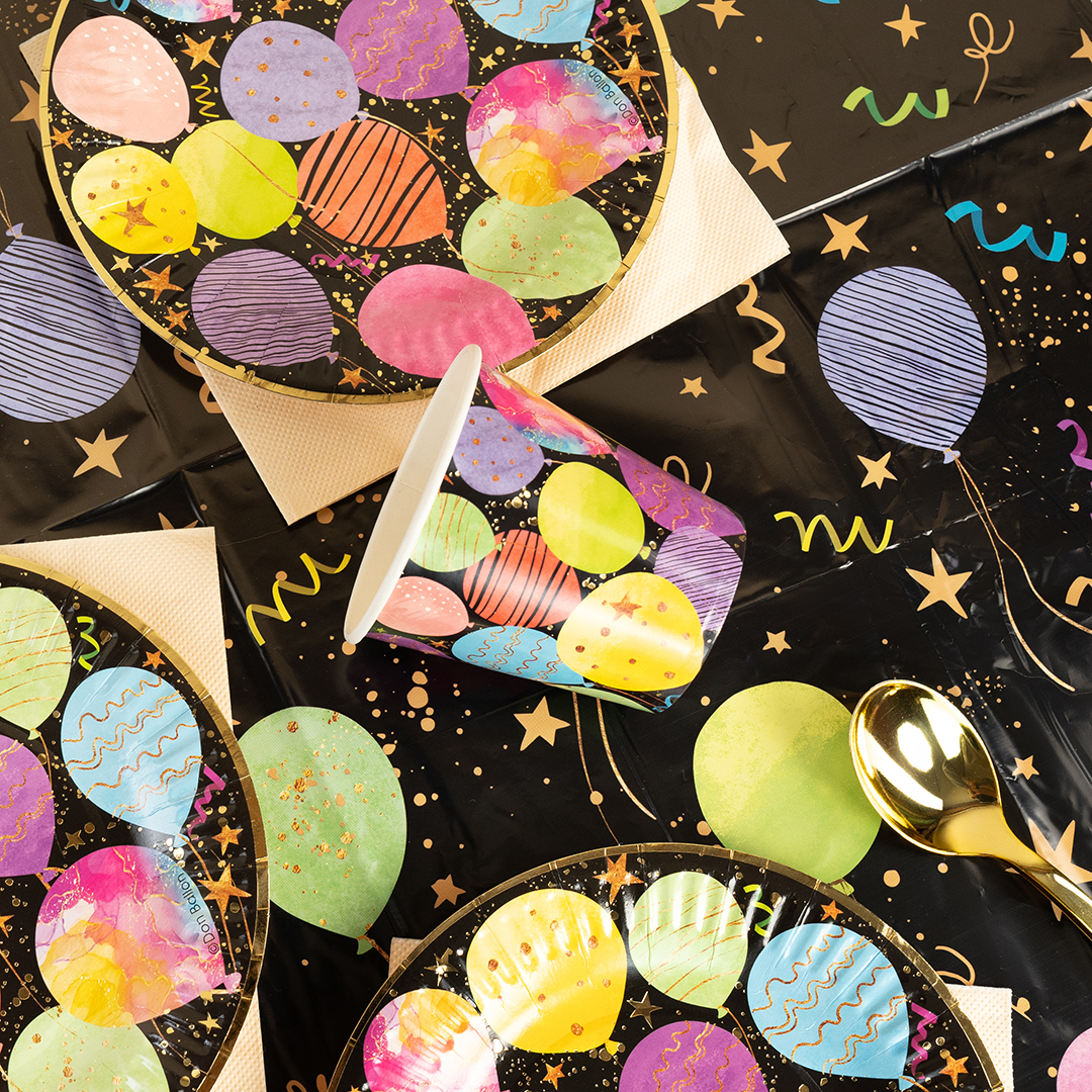 Стаканы (250 мл) Воздушные шары, Черный, Металлик, 6 шт.