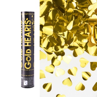 Пневмохлопушка (12/30 см), Сердца фольга, Золото, Металлик, 1 шт.