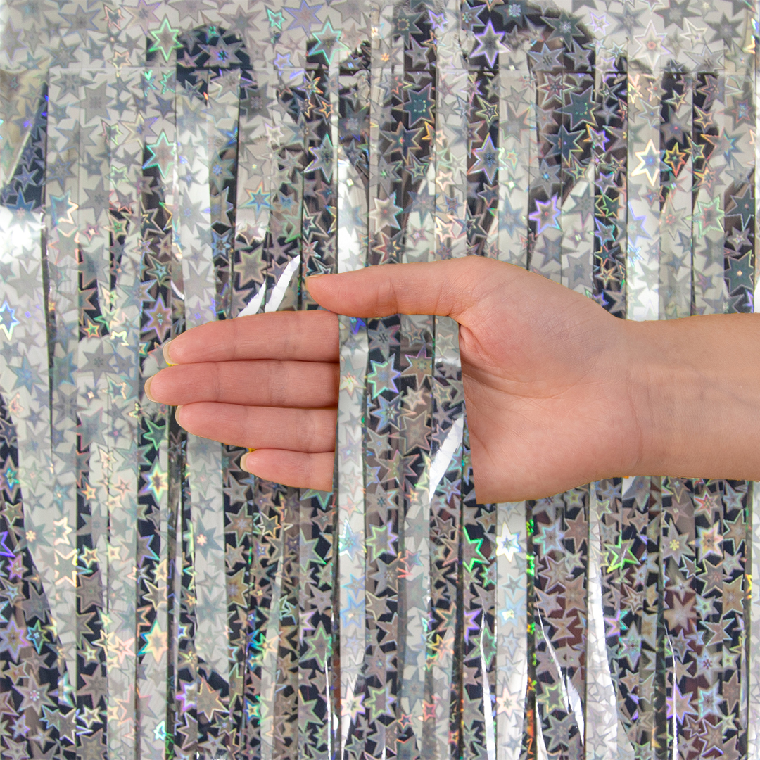 Занавес Дождик Звезды Люкс, Серебро, Голография, 60*200 см, 1 шт.