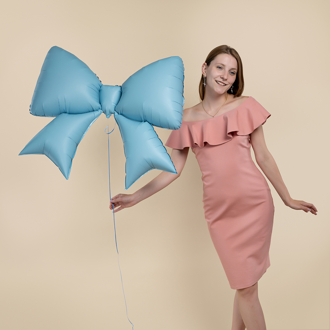 Шар (39''/99 см) Фигура, Бант, Голубой, Сатин, 1 шт. в уп.