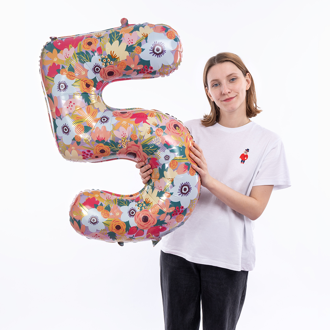 Шар (34''/86 см) Цифра, 5 Цветочный вальс, 1 шт. в уп.