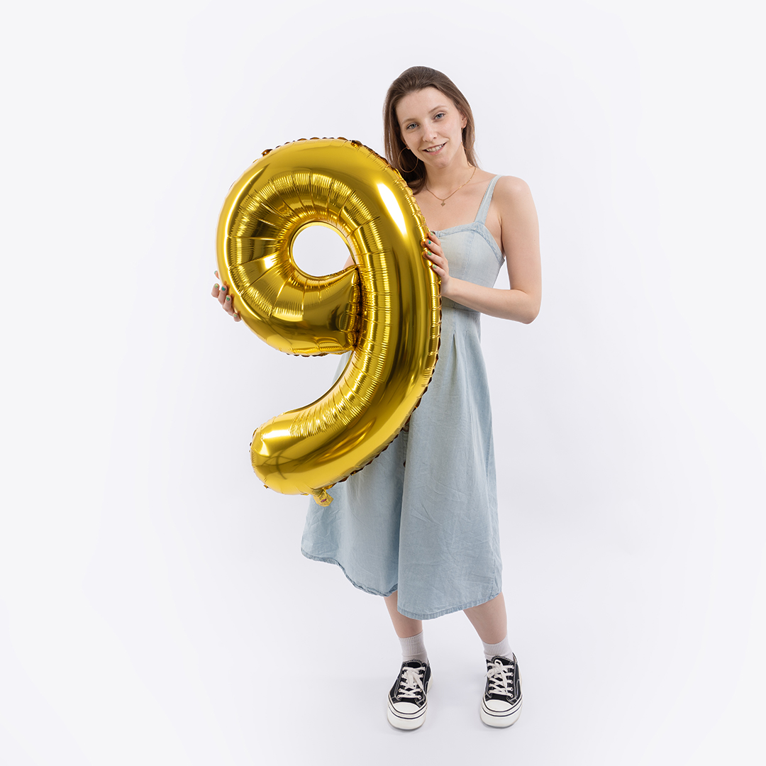 Шар (40''/102 см) Цифра, 9, Золото, 1 шт. в уп.