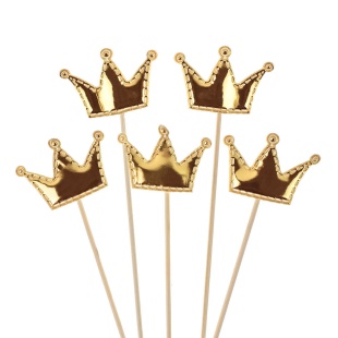 Пики Топперы, Короны, Золото, Металлик, 12 см, 5 шт.
