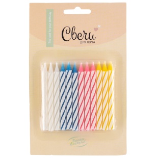 Свечи Полоски, Ассорти, 0,5*6 см, 24 шт.