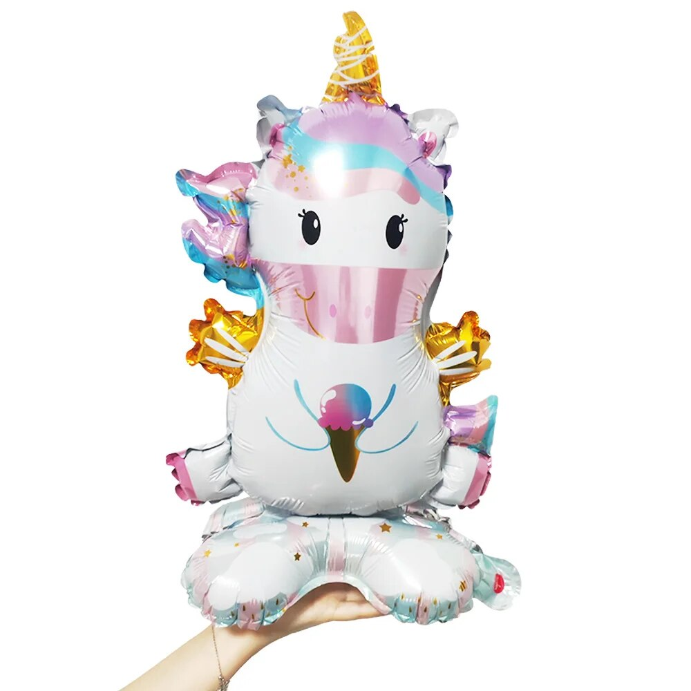 Шар 3D (23''/58 см) Фигура на подставке, Единорог с мороженым, 1 шт. в уп.