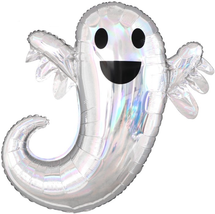 Шар (37''/94 см) Фигура, Привидение, Серебро, Голография, 1 шт.