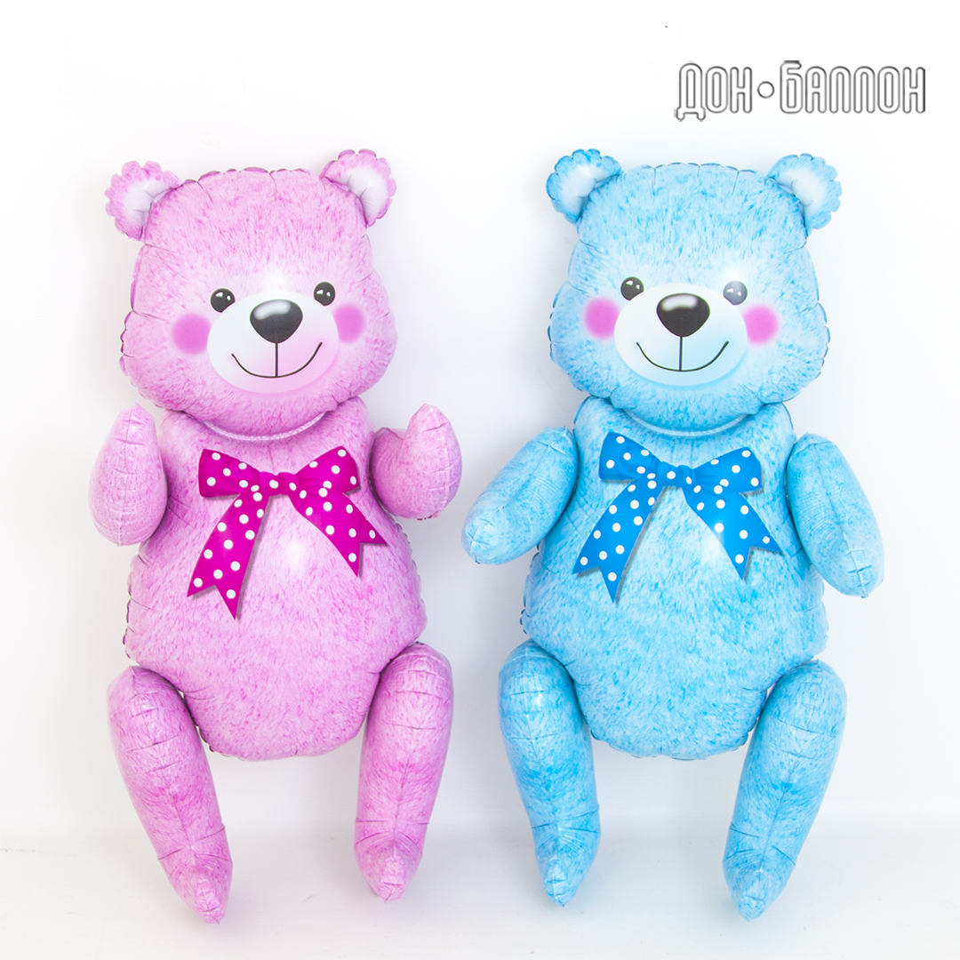 Шар (22''/56 см) Фигура 3D, Сидячий мишка, Голубой, 1 шт. в уп.