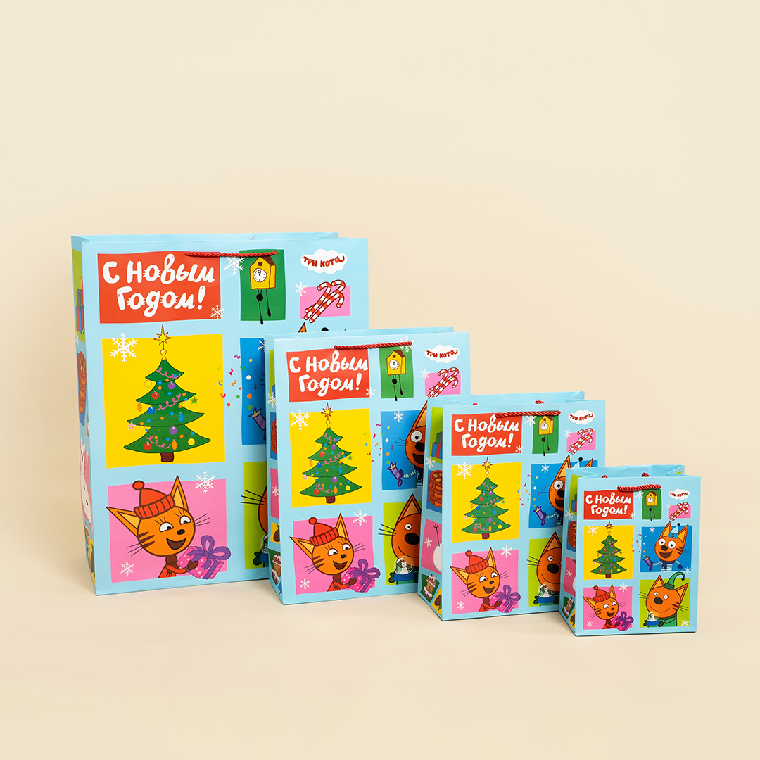 Пакет подарочный, 210гр, Три Кота, С Новым Годом!, 32*26*12 см, 1 шт.