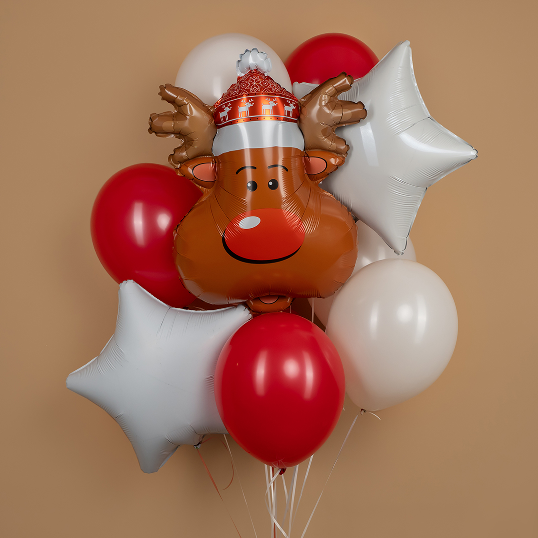 Шар (27''/69 см) Фигура, Голова, Новогодний олень, 1 шт.