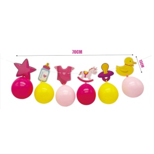 Гирлянда Рождение Девочки, с воздушными шарами, Розовый микс, 100 см, 1 шт.