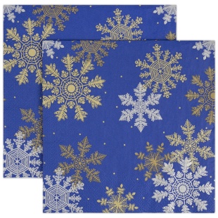 Сервировочные салфетки, Снежинки, Синий, 33*33 см, 20 шт.