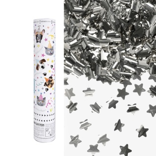 Пневмохлопушка (12/30 см), Котики и Собачки, Звезды фольга, Серебро, Металлик, 1 шт.