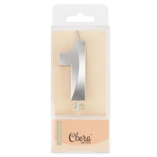 Свеча Цифра, 1 Грани, Серебро, Металлик, 4,2*6 + 4,5 см, 1 шт. с держат.