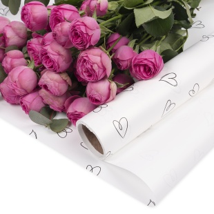 Упаковочная пленка 65мкр (0,58*10 м) Сердечки, Белый/Черный, Матовый, 1 шт.