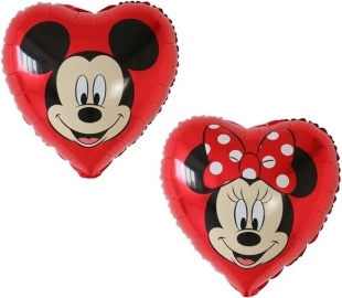 Шар (18''/46 см) Сердце, Микки Маус и Минни Маус, Красный, 1 шт.