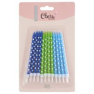 Свечи Белые точки, Ассорти для мальчика, 0,5*10 + 1 см, 12 шт. с держат.