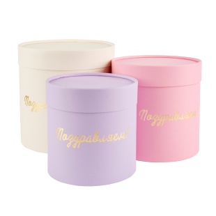 Набор коробок Цилиндр, Поздравляем (золотой шрифт), Нежный микс, Матовый, 18*18 см, 3 шт. в упак. 