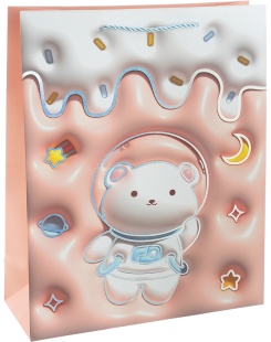 Пакет подарочный, 210гр, Зефирный мишка, Дизайн №4, Металлик, 32*26*10 см, 1 шт.