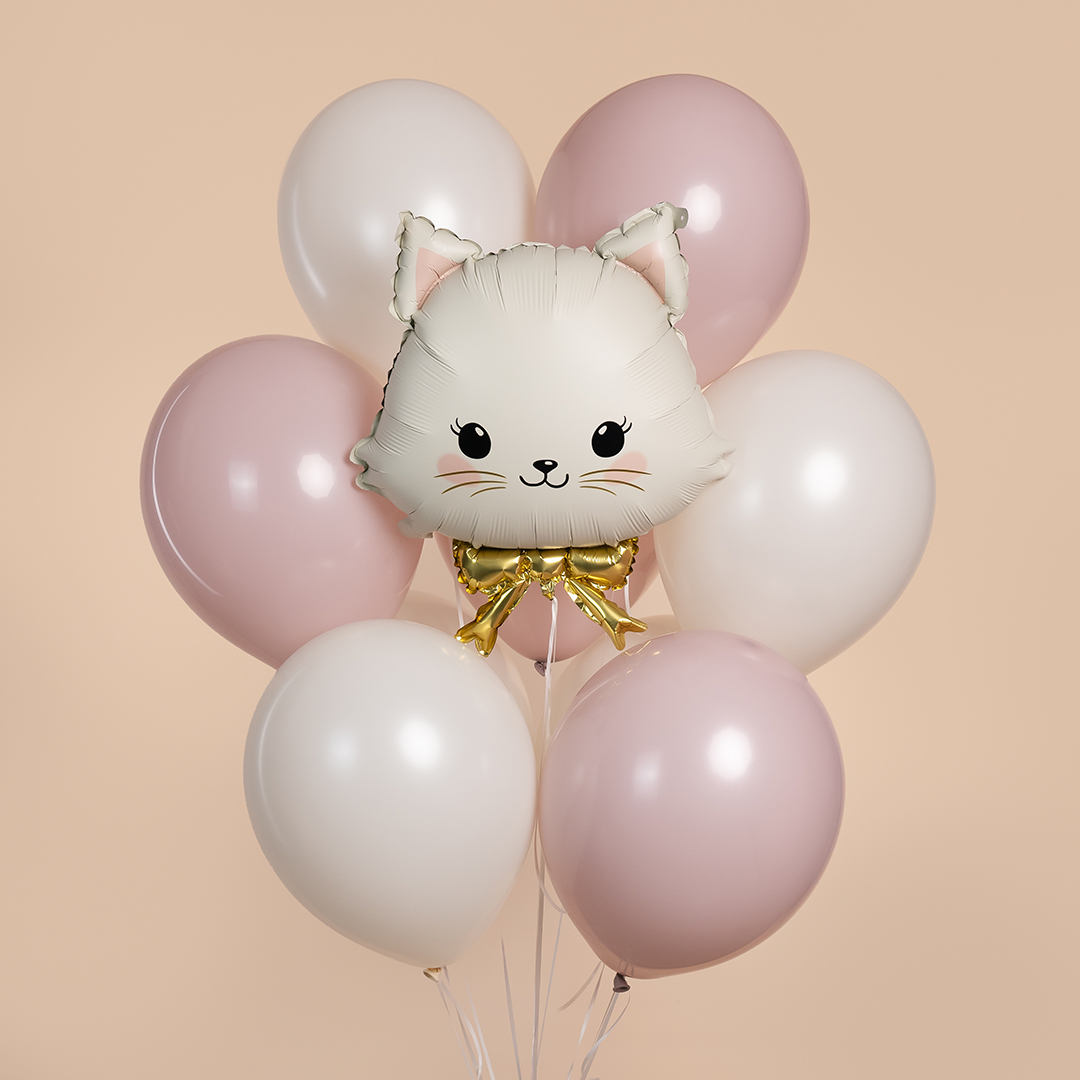 Шар (23''/58 см) Фигура, Кошечка с золотым бантиком, Сатин, 1 шт.