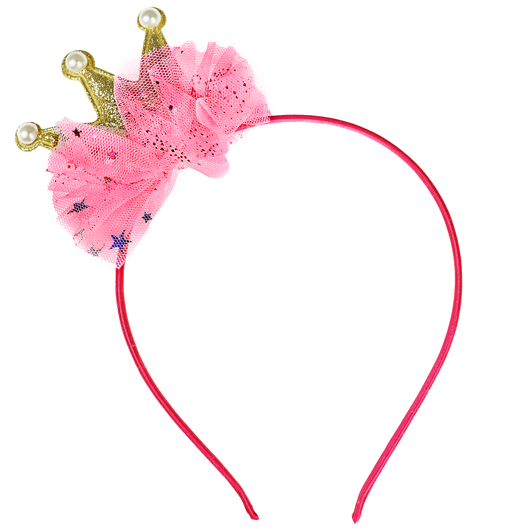 Ободок, Нежная Корона, Розовый/Золото, с блестками, 1 шт. 