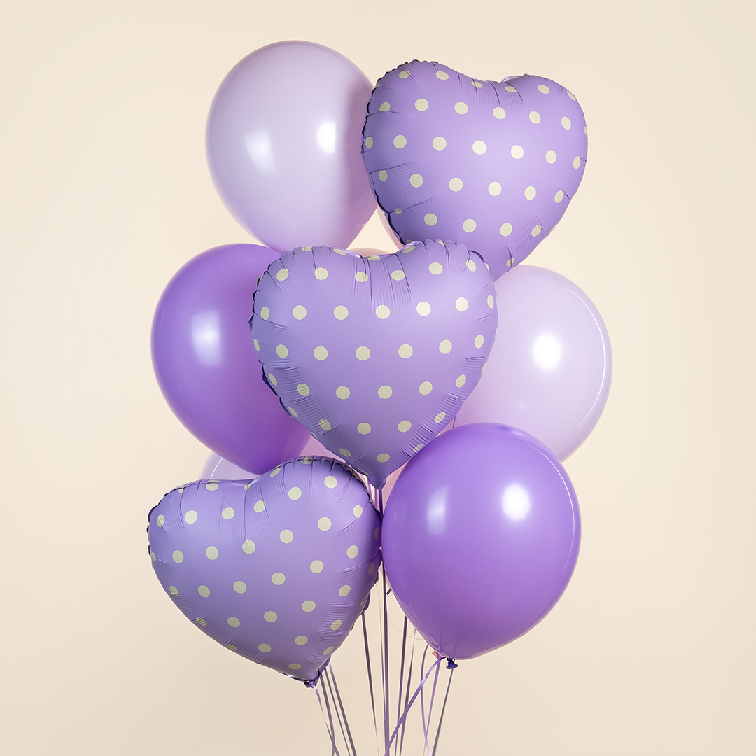 Шар (18''/46 см) Сердце, Кремовый горошек, Сиреневый, 1 шт.