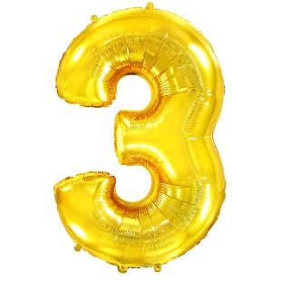 Шар (40''/102 см) Цифра, 3, Золото, 1 шт. в уп.