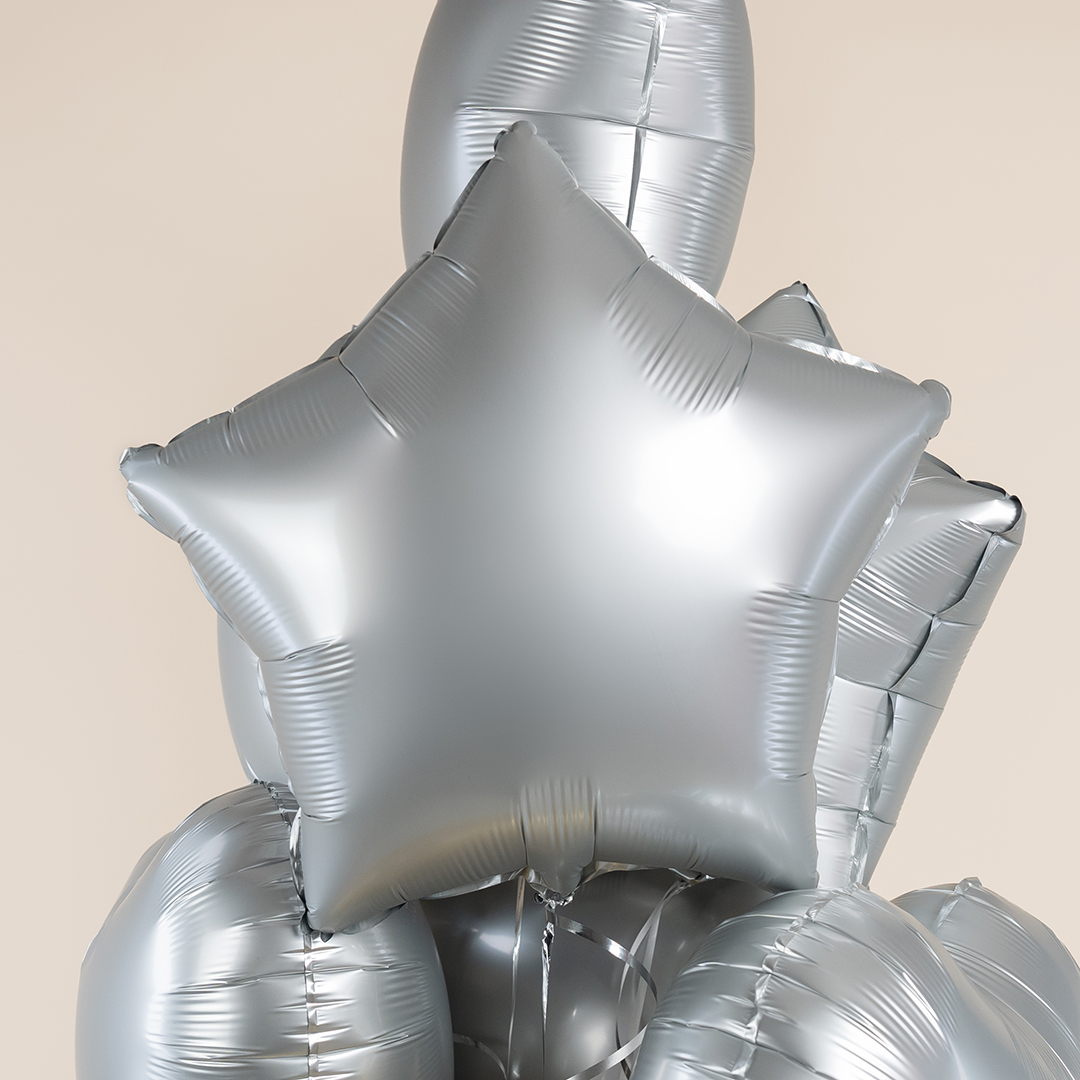 Шар (18''/46 см) Звезда, Серебро, Сатин, 1 шт.