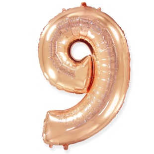 Шар (40''/102 см) Цифра, 9, Розовое Золото, 1 шт. в уп.