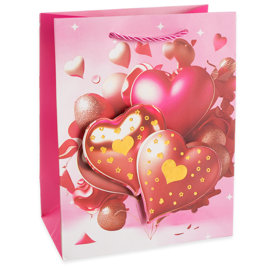 Пакет подарочный, 210гр, Тысяча сердец, Дизайн №2, Розовый, 41,5*30*12 см, 1 шт.