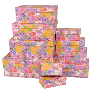 Набор коробок Яркие цветы, Розовый, 33*20*13 см, 10 шт. в упак. 