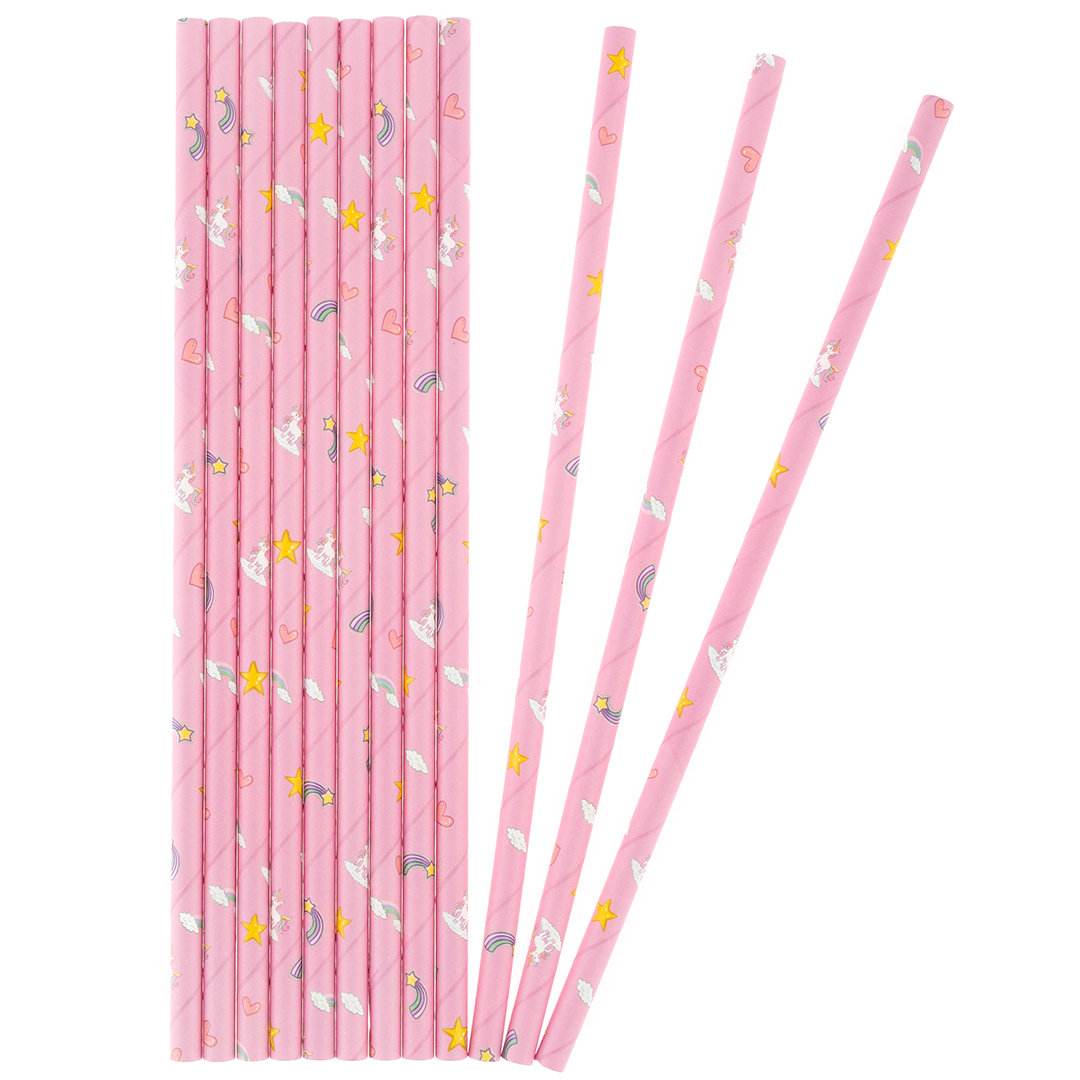 Трубочки для коктейлей, Единороги, Розовый, 12 шт. в упак. 