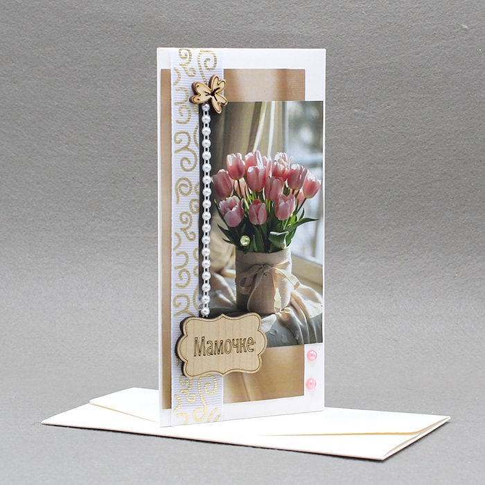 Конверт для денег 3D, Мамочке (тюльпаны), 1 шт.