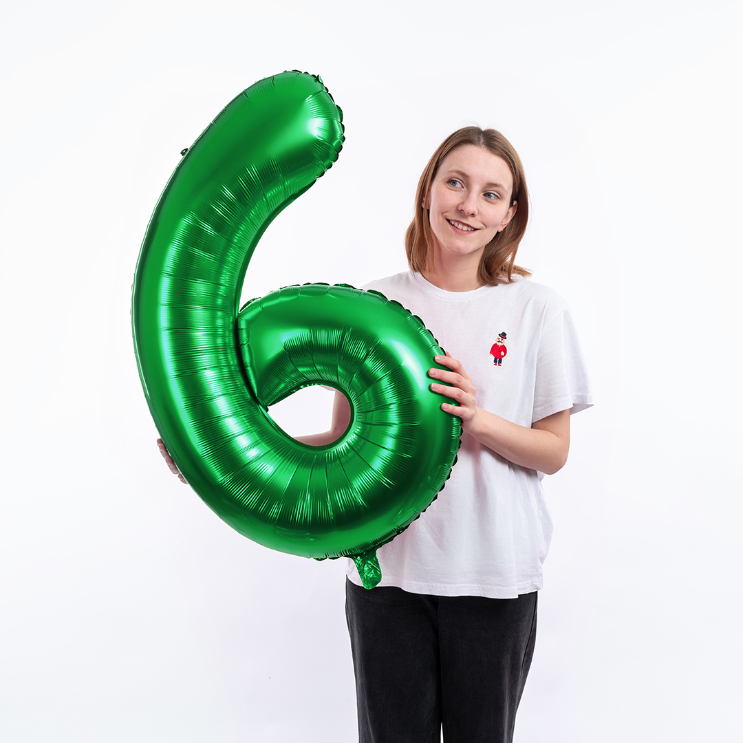 Шар (40''/102 см) Цифра, 6, Зеленый, Металлик, 1 шт. в уп.