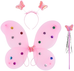 Набор (ободок, крылья, волшебная палочка), Фея Бабочка, с пайетками, Розовый, с блестками, 48*38 см,