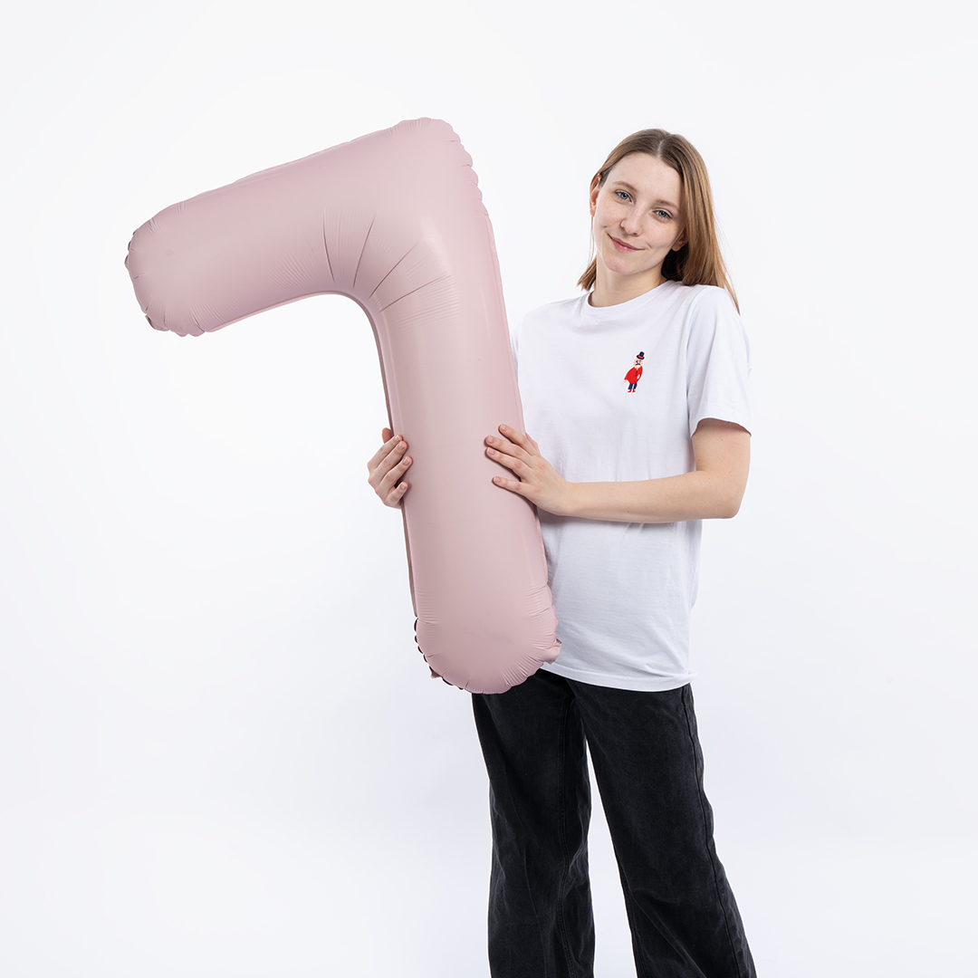 Шар (40''/102 см) Цифра, 7 Slim, Пыльная роза, Сатин, 1 шт. в уп.