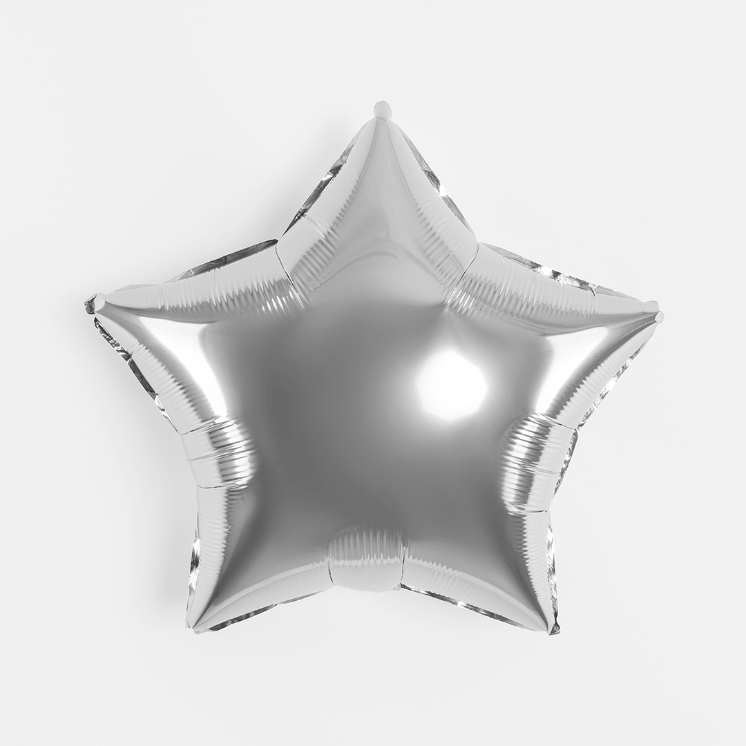 Шар (18''/46 см) Звезда, Серебро, Металлик, 1 шт.