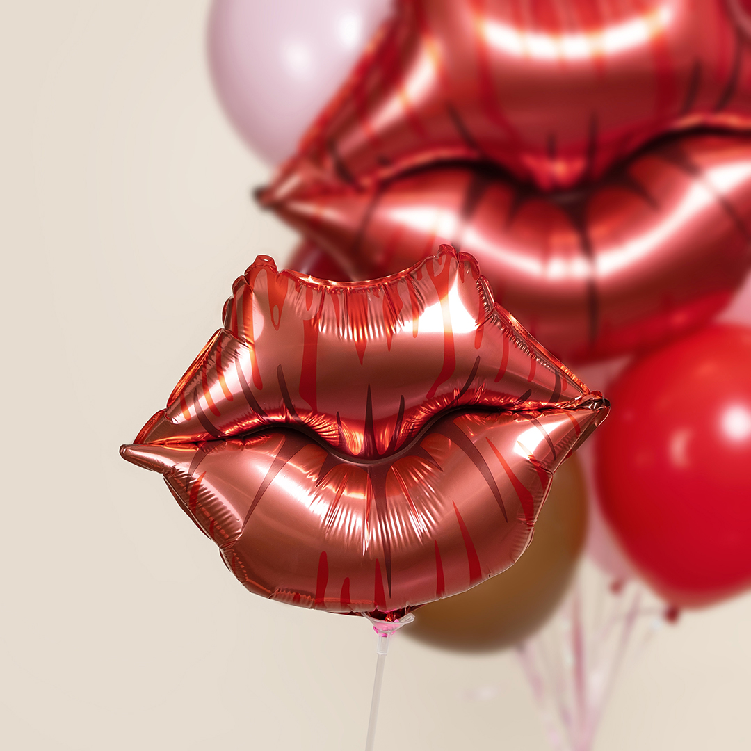 Шар с клапаном (16''/41 см) Мини-фигура, Губы, Поцелуй, 1 шт.