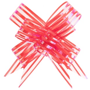 Текстильный бант Бабочка, Тонкие полосы, Красный, 10 см, 10 шт. в упак. 