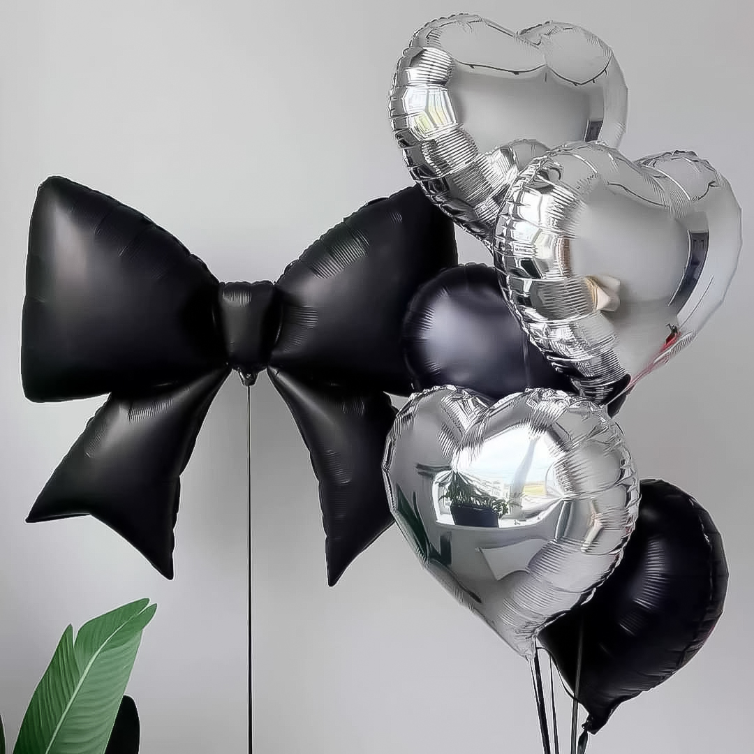 Шар (39''/99 см) Фигура, Бант, Черный, Сатин, 1 шт. в уп.