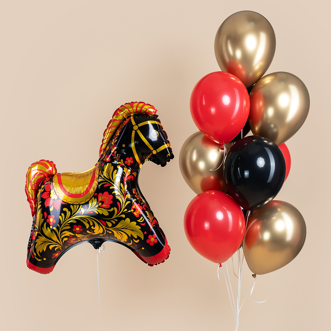 Шар (32''/81 см) Фигура, Лошадка Золотая роспись, 1 шт.