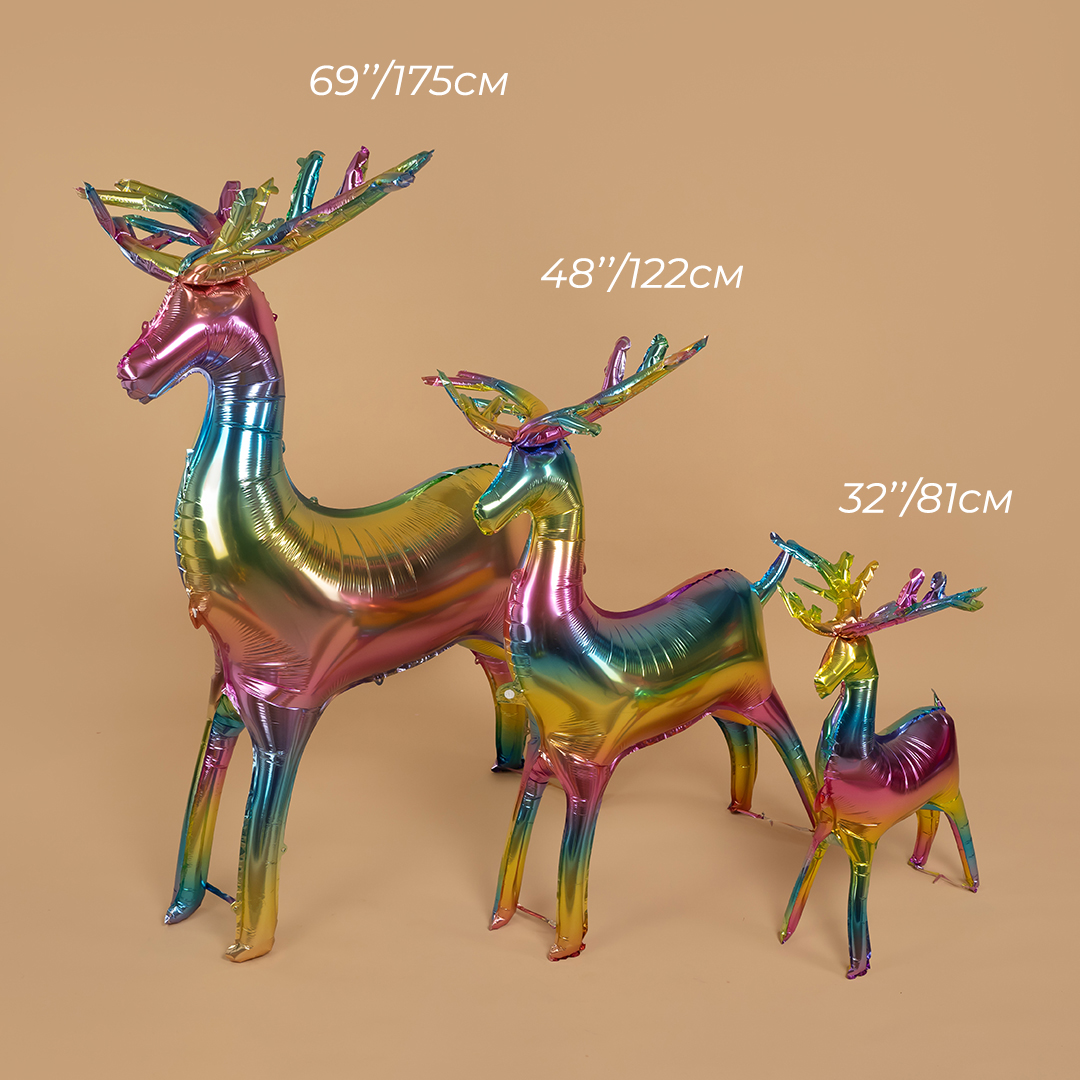 Шар 3D (69''/175 см) Фигура, Олень, Радужный, Градиент, 1 шт. в уп.